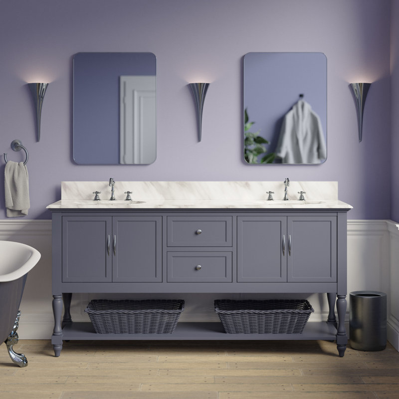 72'' Double Bathroom Vanity with Top, Carrara Marble, Marine Gray