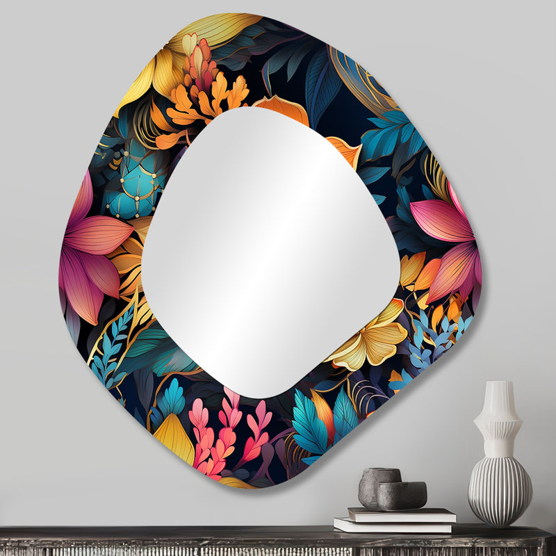 Moroccan Oasis Ii Botanical Pattern - Abstract Botanical Asymmetrical Modern Large Wall Mirror, 28" x 25"