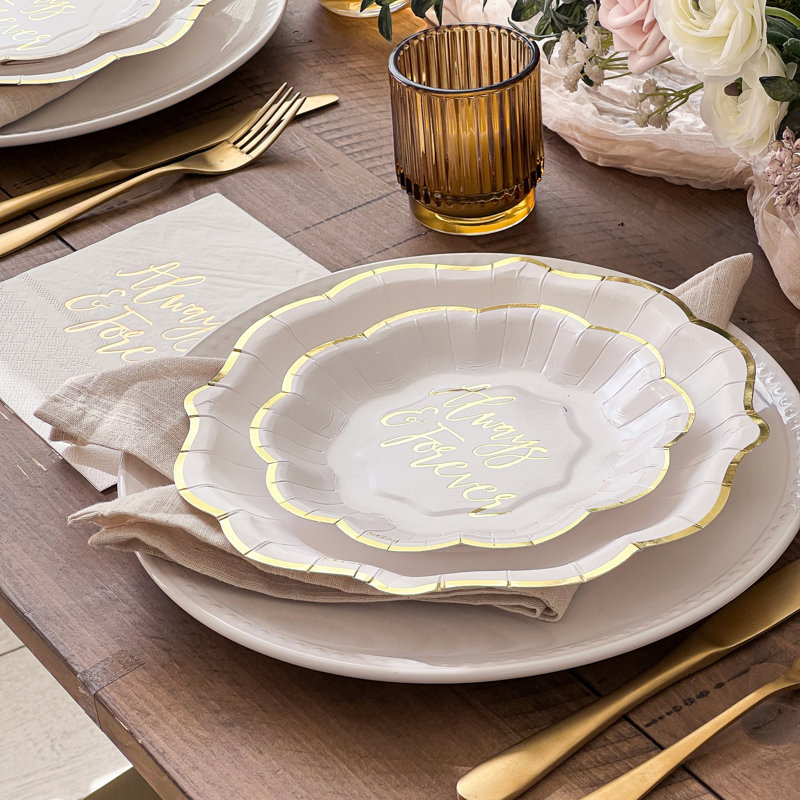 Always & Forever White and Gold 72 Piece Party Tableware Set