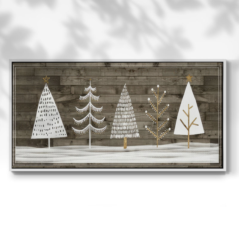 Wooded White Christmas Collection - Toile tendue avec châssis tendue, prête à accrocher, H 25 po x l 49 po, Blanc