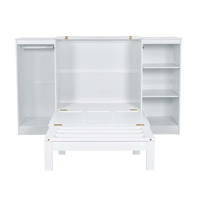 Lit escamotable simple avec tablettes de chevet et garde-robe