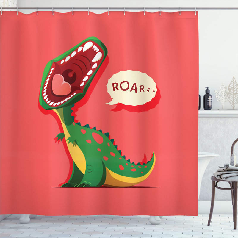 Ensemble de rideau de douche et de crochets dinosaur, H 75 po x l 69 po