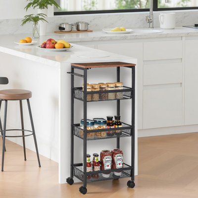 Chariot roulant utilitaire mince, chariot de rangement à 4 niveaux, chariot étroit avec poignée, support de tour de chariot de cuisine, rangement pour salle de lavage, étagère de salle de bain mobile pour petits espaces