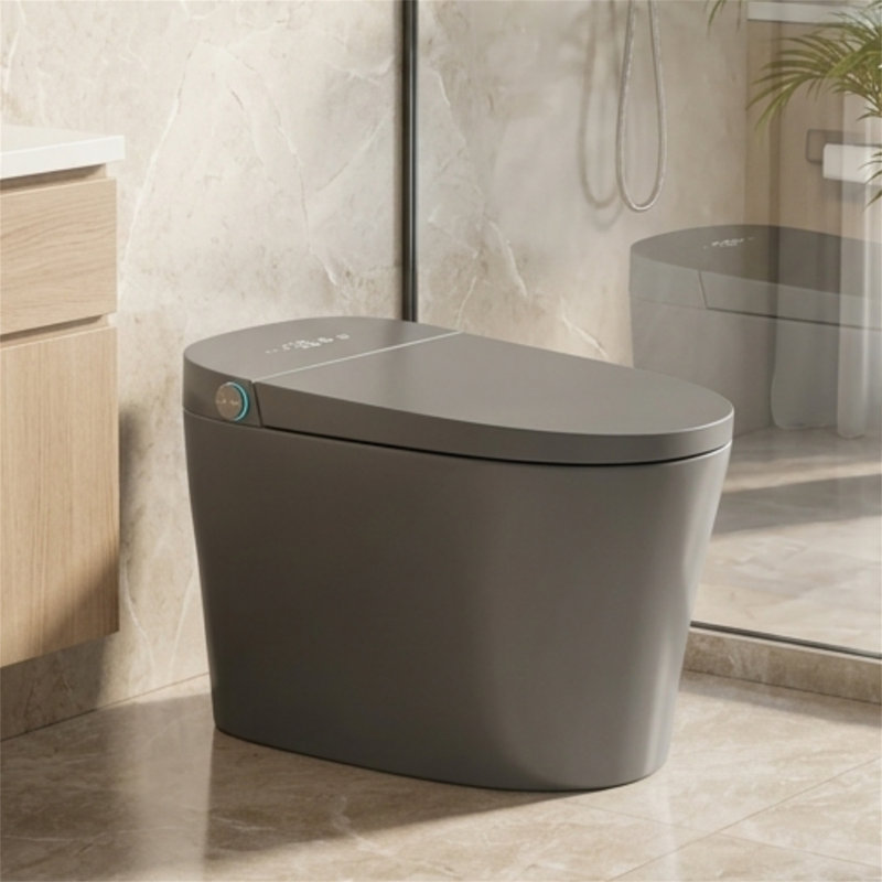 Fully Automatic Induction Smart Toilet Seat, Auto Open/Close Lid, Foot Sensor Flush, Warm Air Dryer, 4-Level Heated Seat, LED Display, Night Light, Multi-Mode Cleaning, Grey