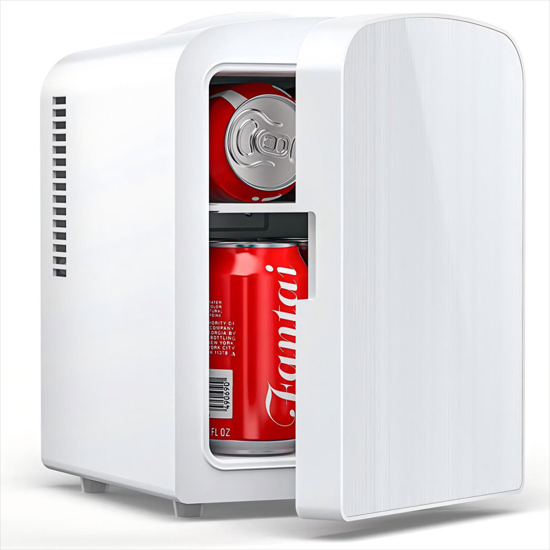 Portable Mini Fridge For Rv/Personal Use – 4L (Holds 6 Cans), Stainless Steel Door, 12V Ac/Dc, Perfect For Skincare & Makeup Storage.