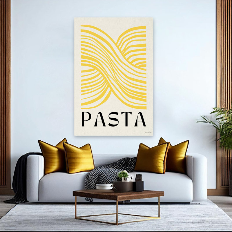 Pasta - art moderne de lignes abstraites de pâtes jaunes de style campagnard contemporain, H 60 po x l 40 po