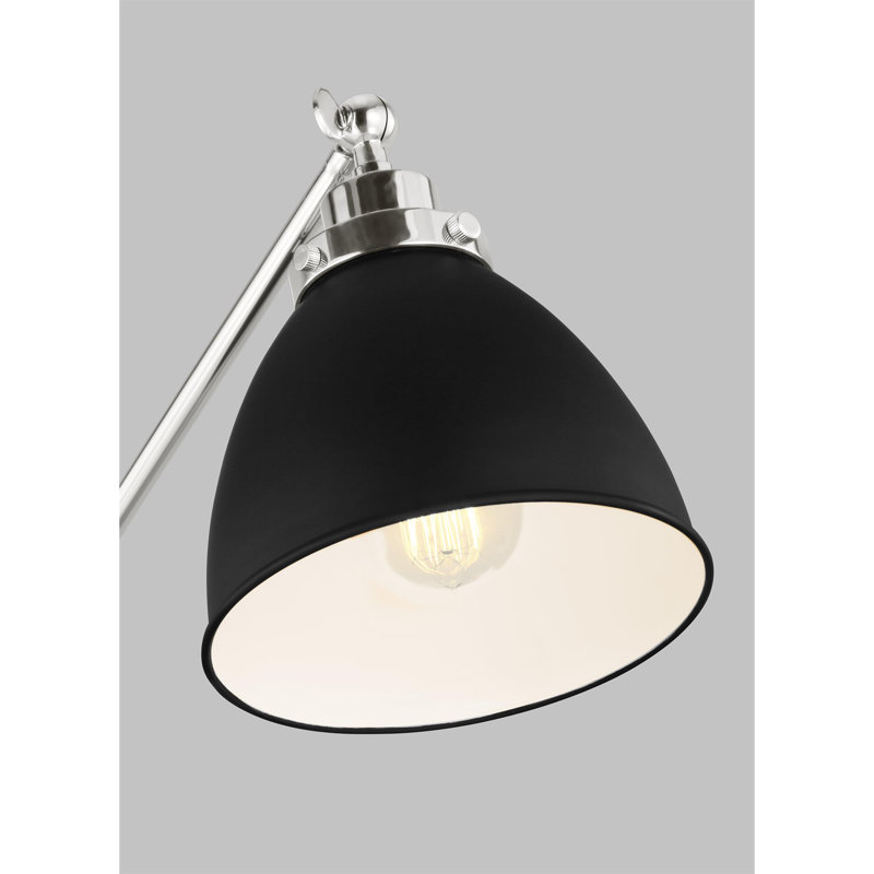 Walter 46'' Task Floor Lamp with Outlet, Polished Nickel, Midnight Black