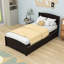 Lit plateforme simple en bois avec lit gigogne simple et tête de lit-838641656
