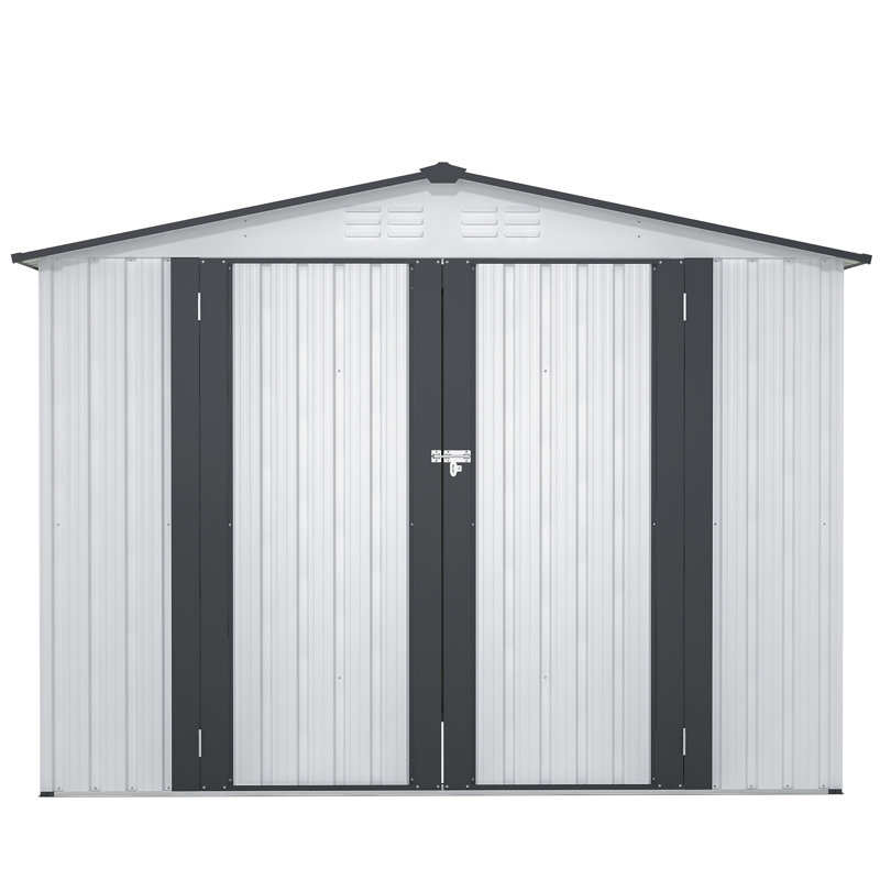 8 X 6 Ft Outdoor Storage Shed, All Weather Metal Sheds With  2 Lockable Doors, Tool Shed For Garden, Backyard, Lawn