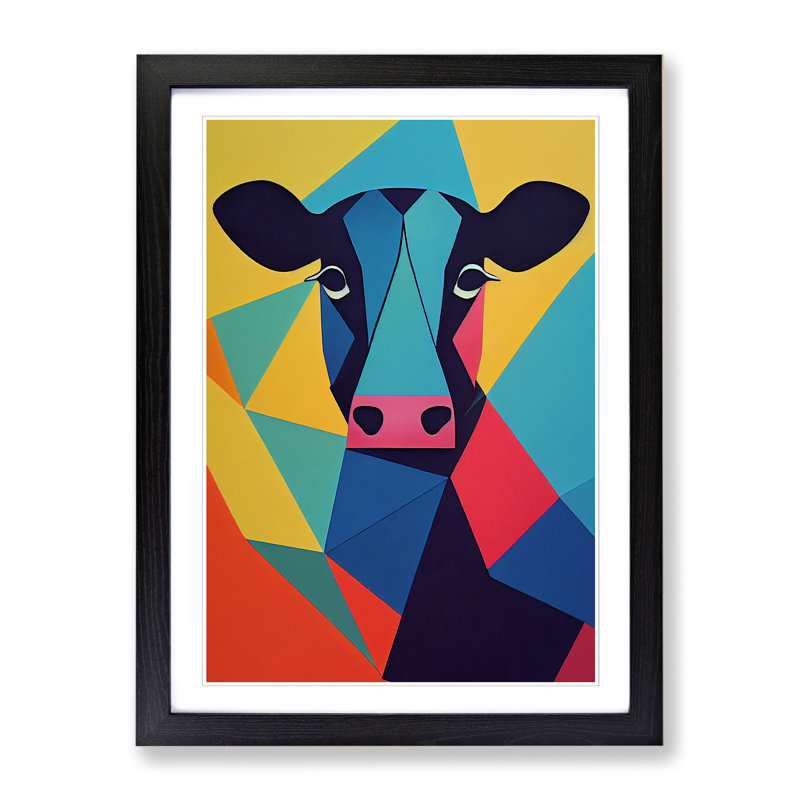 Cow Hypreprism - Single Picture Frame Print, 46cm H x 34cm W x 2" D, Walnut