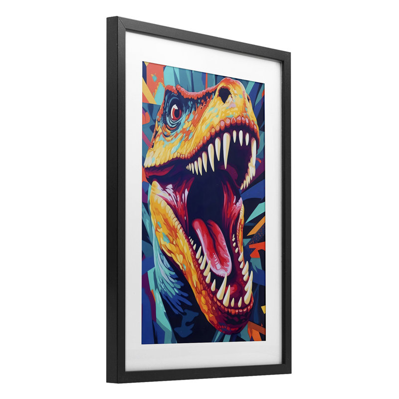 Reproduction sous verre Pop Style Raptor Dino encadrée par Creative Studio, H 23 po x l 17 po, Cadre noir minuit