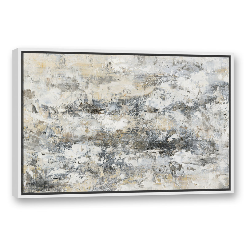 Abstrait neutre taché - peinture, H 25,75 po x l 37,75 po x P 1,75 po, Toile à cadre flottant blanc