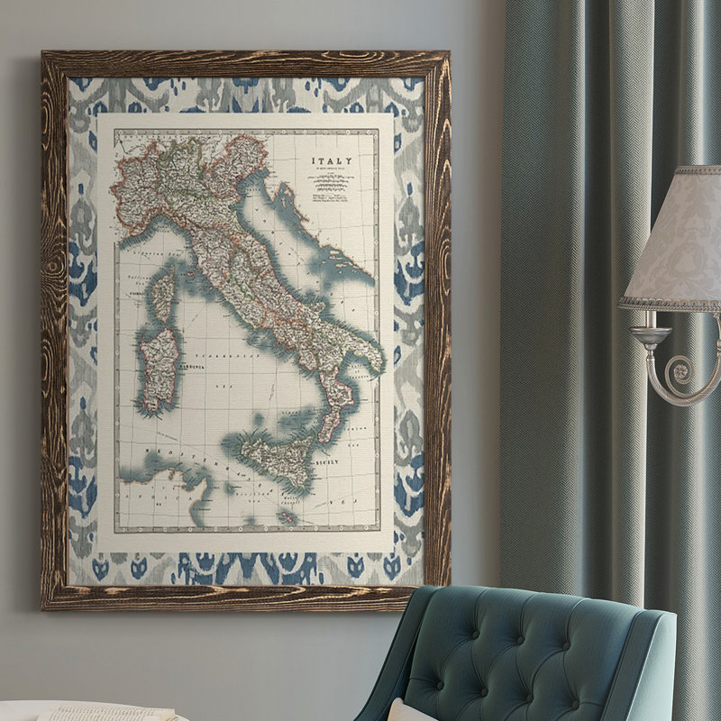 " Bordered Map Of Italy ", Walnut, 43.5" H x 31.5" W x 1" D