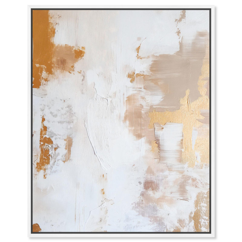 Toile dorée abstraite «Golden Tone» par Art Remedy, H 21 po x l 17 po, Cadre flottant blanc