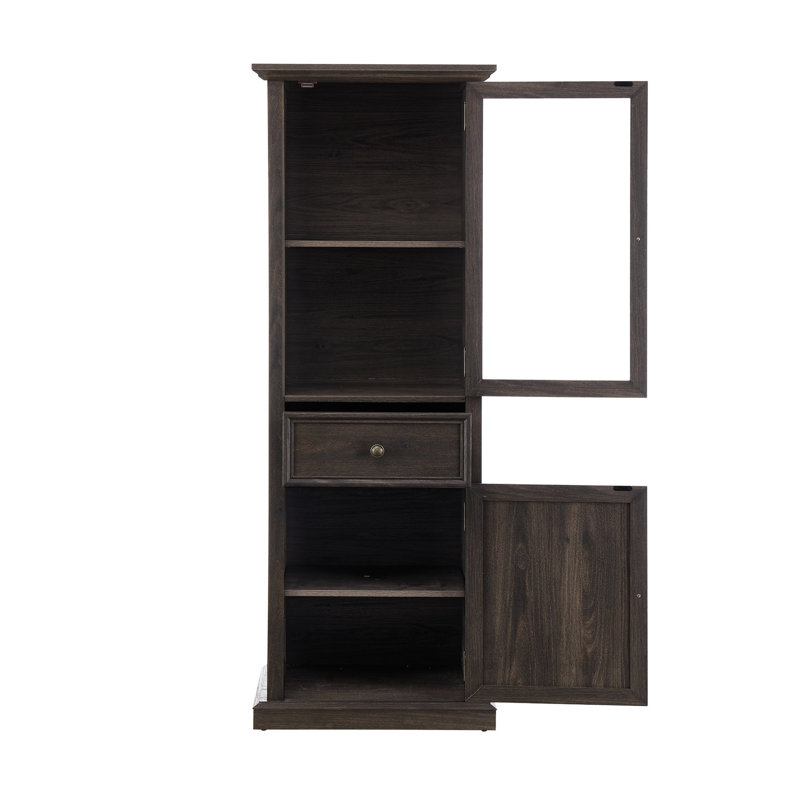 Spacious Storage Cabinet With Glass Door For Office - Brown Tall Elements Living Area