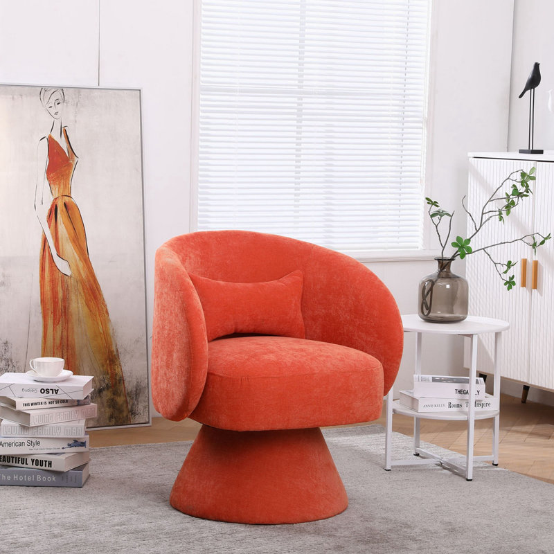 Huertes 26.40'' Wide Swivel Armchair, Orange Fabric