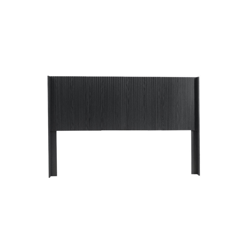 Modern Farmhouse Wood Headboard Fluted Panel Wingback Wall-Mounted Solid Wood&MDF, Queen, Black Woodgrain