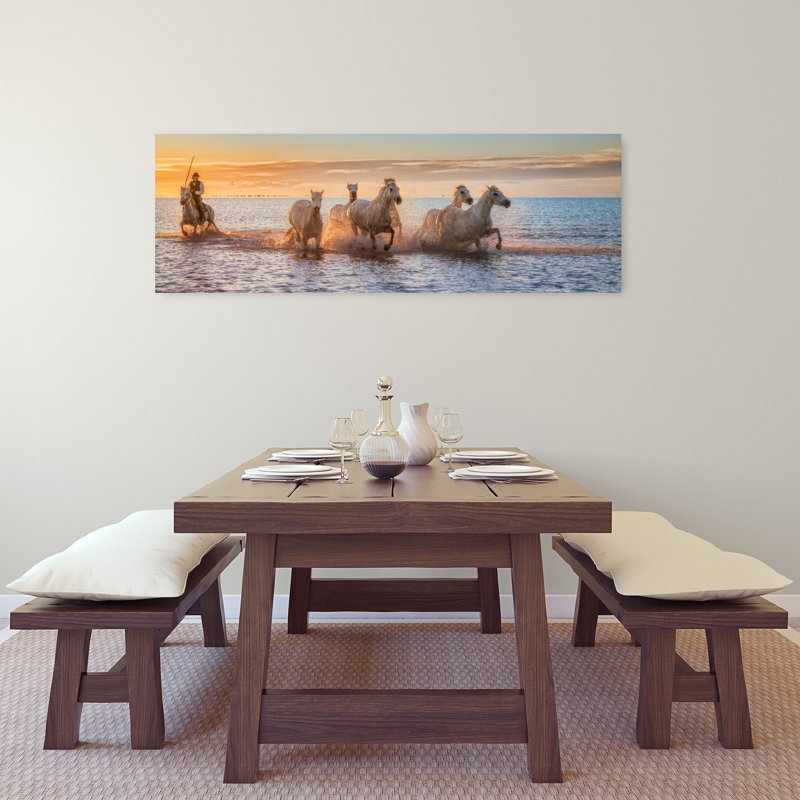 Camargue Horses Sunset Run 1 Piece Wrapped Canvas Panoramic Wall Art, 40.64 cm H x 121.92 cm W