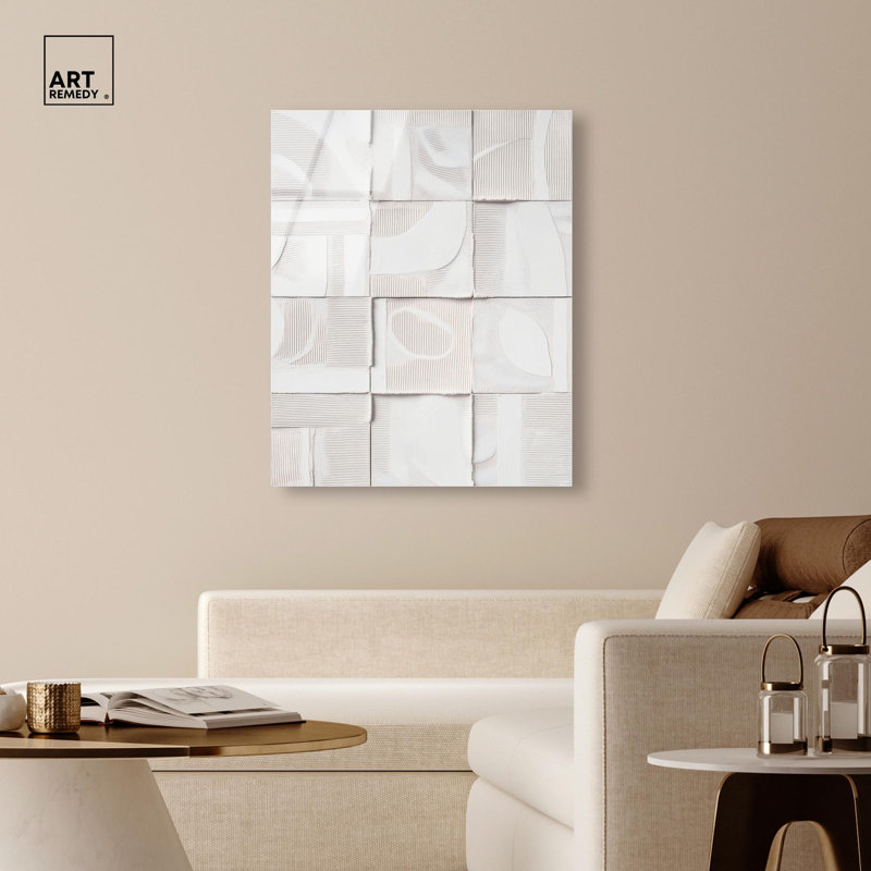 Décoration murale blanche à motif acrylique blanc en relief IV par Art Remedy, prête à être suspendue, 36 x 45