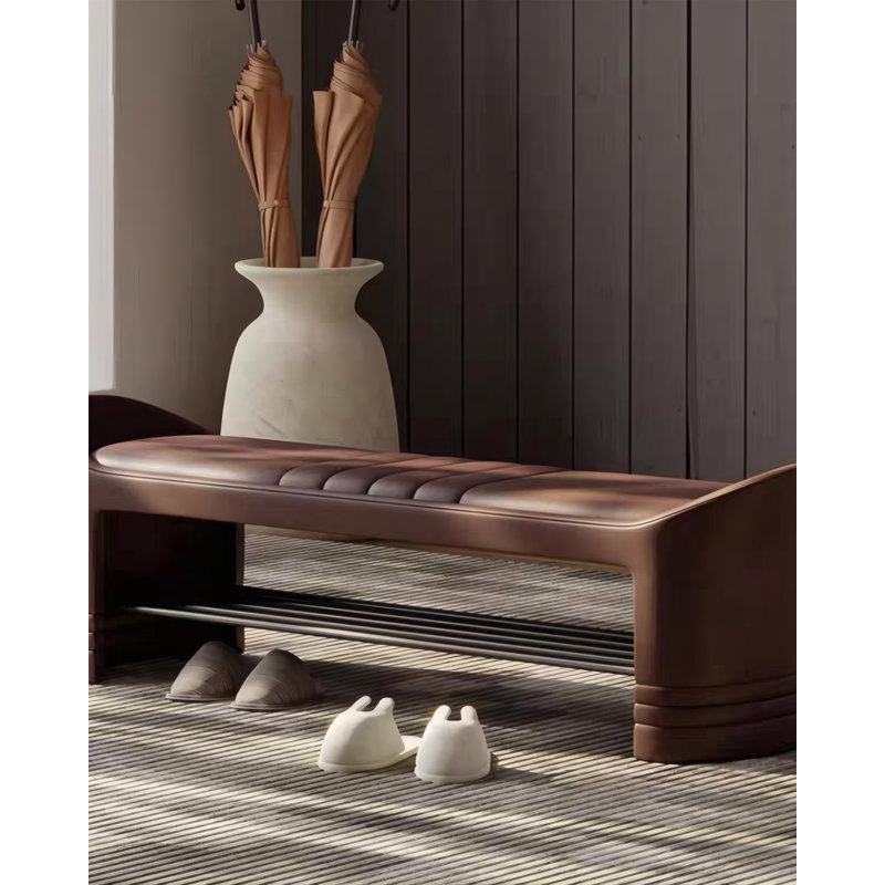 Banc de rangement contemporain pour chaussures en cuir massif, Brun