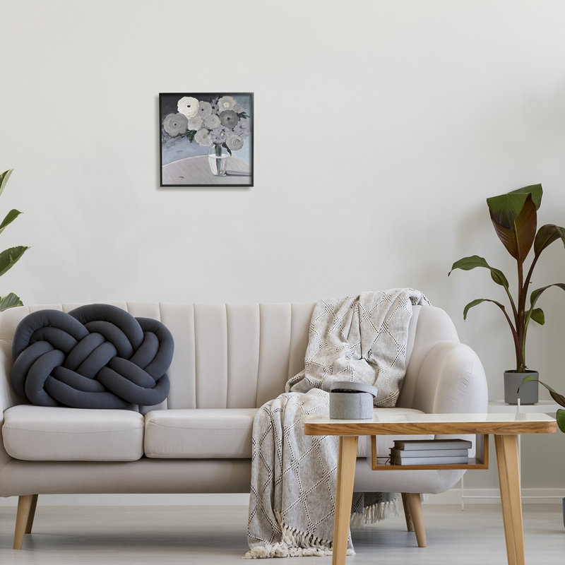 Fleurs rondes en ardoise, Giclée encadrée noir minuit, H 12 po x l 12 po x P 1,5 po