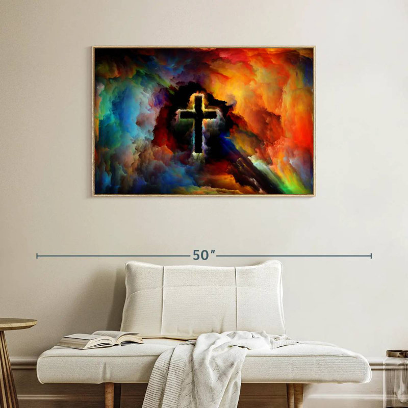 Croix colorée, Cadre flottant en bois naturel, 40 po x 27 po