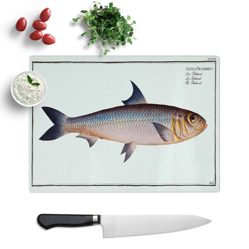 Tempered Glass Pilchard Fish by M.E. Bloch Chopping Board, 39 cm x 28.5 cm