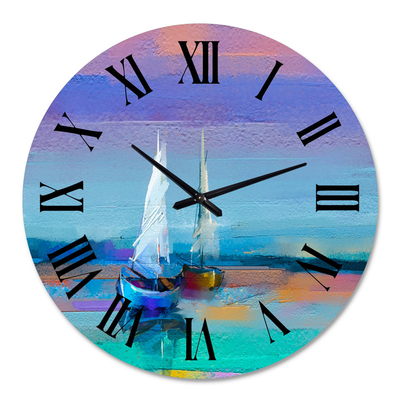 Horloge murale impressionniste avec paysage marin et petits bateaux II, Médium