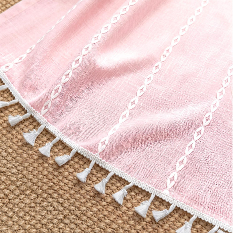 Rideaux filtrants décontractés à franges, Rose, L 52 po x L 84 po