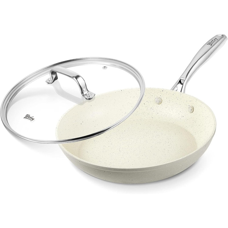 Poêle à frire antiadhésive en aluminium Hlafrg Mrable, Blanc, 10"