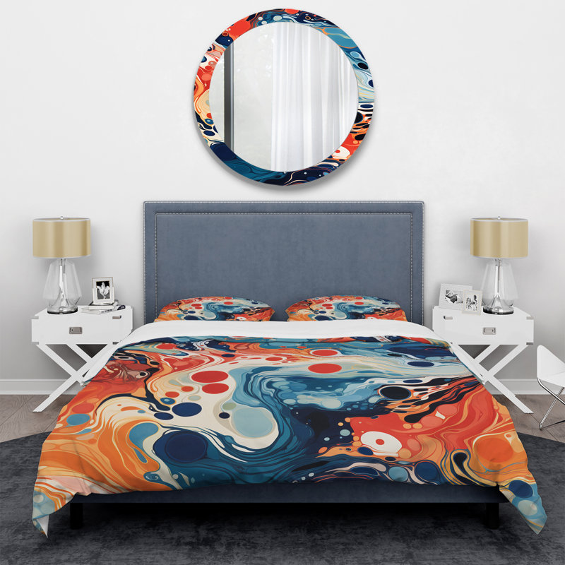 Ensemble de housse de couette à encre liquide bleue et orange, Housse de couette pour très grand lit