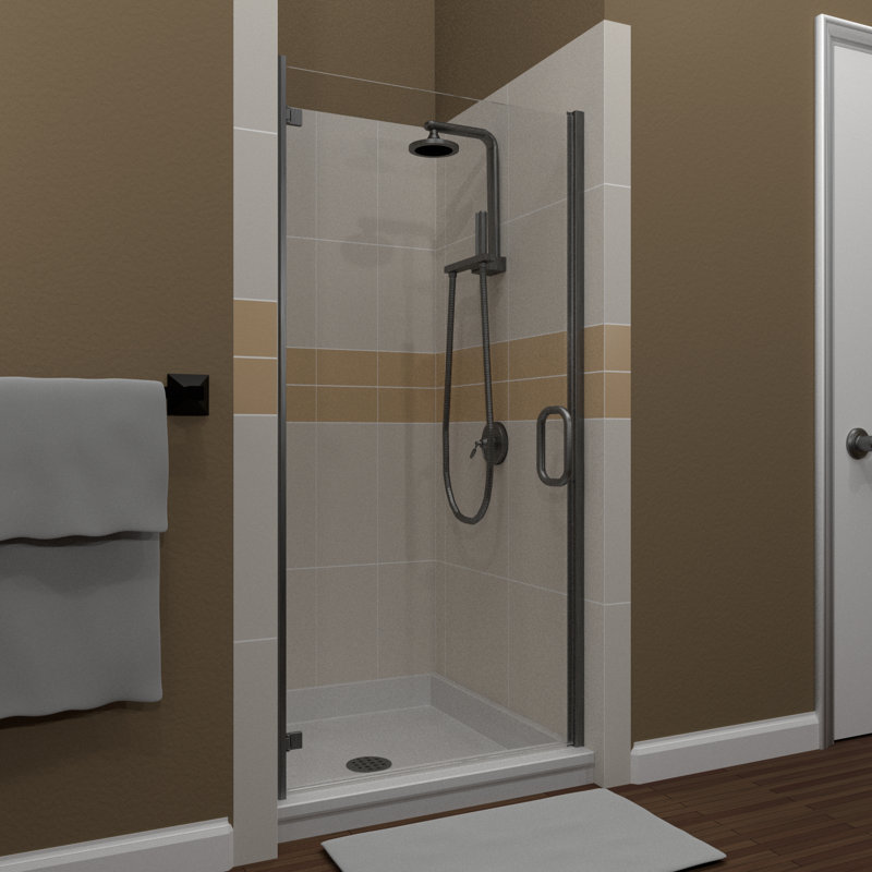 MP 26" W x 67" H Hinged Semi-Frameless Shower Door, Brushed Nickel