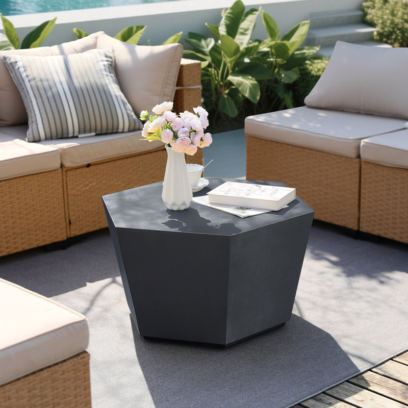 28-Inch  Outdoor Side Table, Hexagon Magnesium Oxide Coffee Table for Outdoor Patio, Gardens, Backyards, Farmhouses, Living Rooms