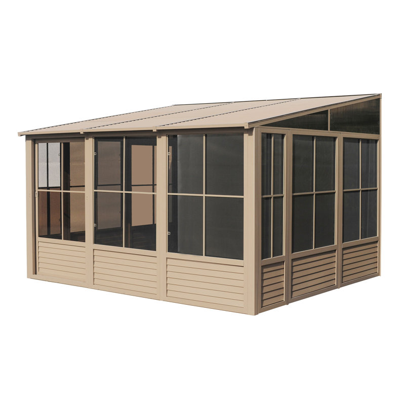Florence Sand Aluminum Wall-Mounted Solarium with Steel Roof