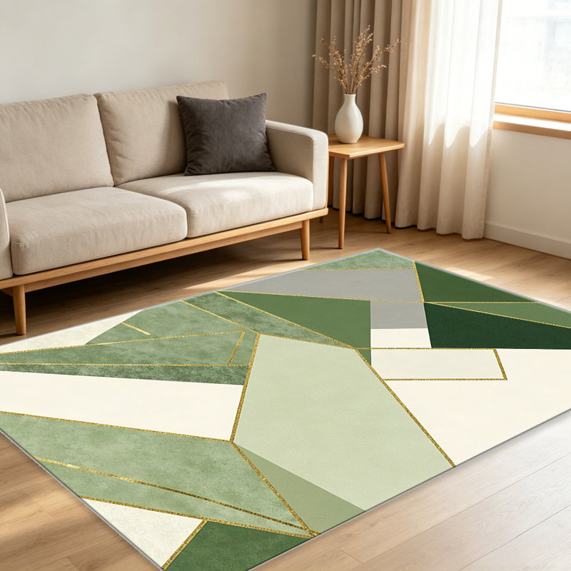 Green & Gold Geometric Marble carpet-easy to clean, machine-washable, soft and comfortable; suitable for door mats, kitchens, living rooms, bedrooms, corridors, and laundry areas. Easy to clean, durable carpet for home decoration.