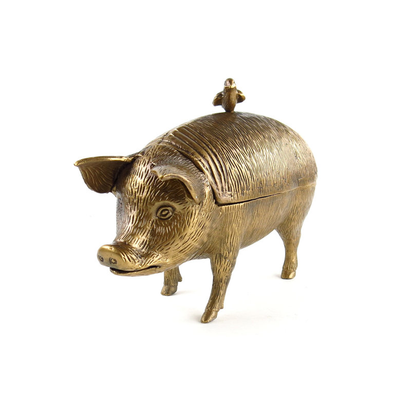 Porc et oiseau en laiton verdigris Geraldine