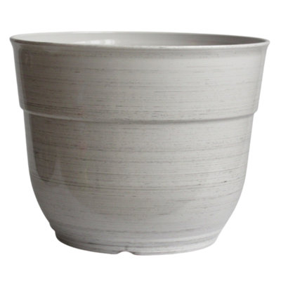 Indoor/Outdoor Glazed Brushed Happy Plastic Planter, Large, 15"