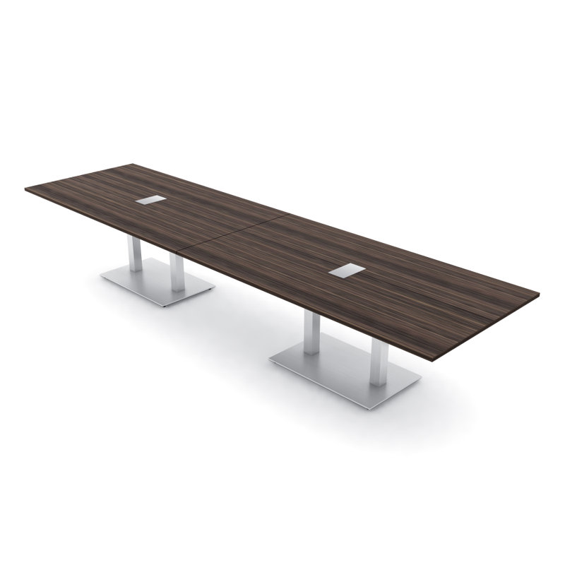 Table de conférence rectangulaire avec base en métal double | Unité électrique, Argent argent, L 168 po x l 48 po