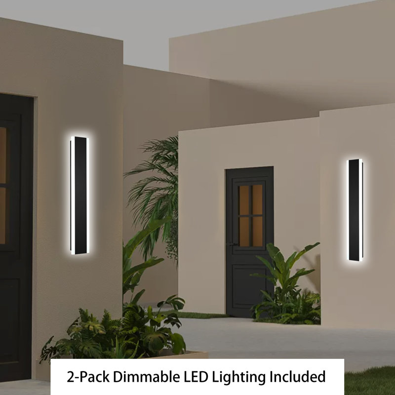 Modern Outdoor Wall Light, 3000K/3500K/4500K/5000K/6000K 5 Color Change Black Exterior Light Fixtures Wall Mount, Ip65 Waterproof Modern Porch Lights Wall Sconce, Long Linear Outside Lighting Hard-Wired