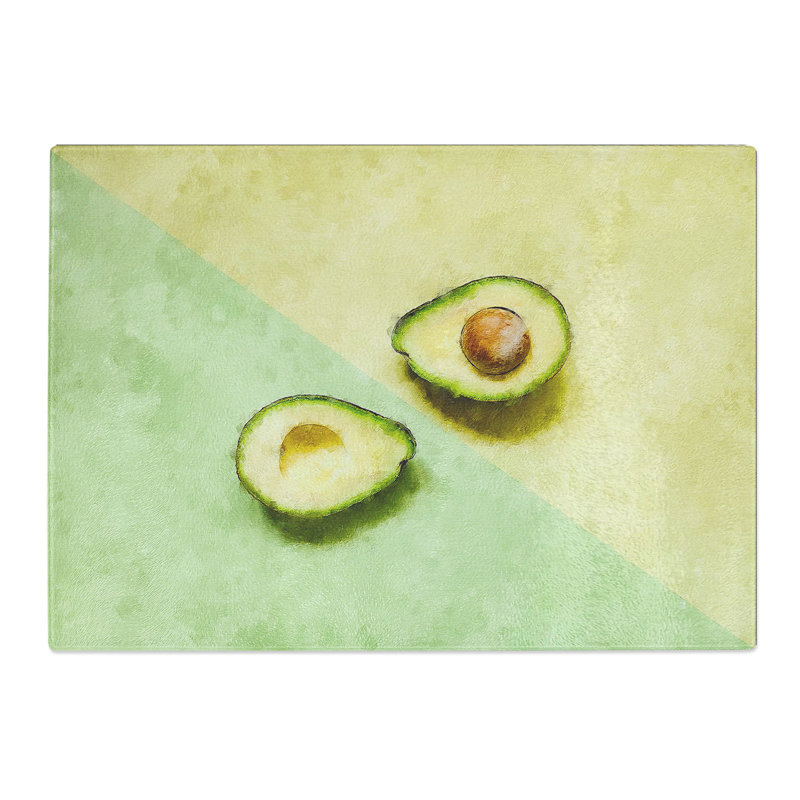 Tempered Glass Avocado Split Painting Chopping Board, 28.5 cm x 39 cm