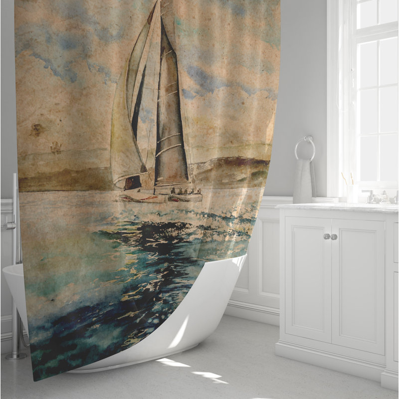 Rustic Weathered Sailboat Shower Curtain, 83" H x 70" W