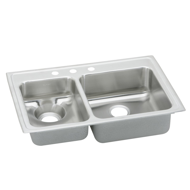 Gourmet 33" x 22" Double Basin Drop-In Kitchen Sink, 0 hole