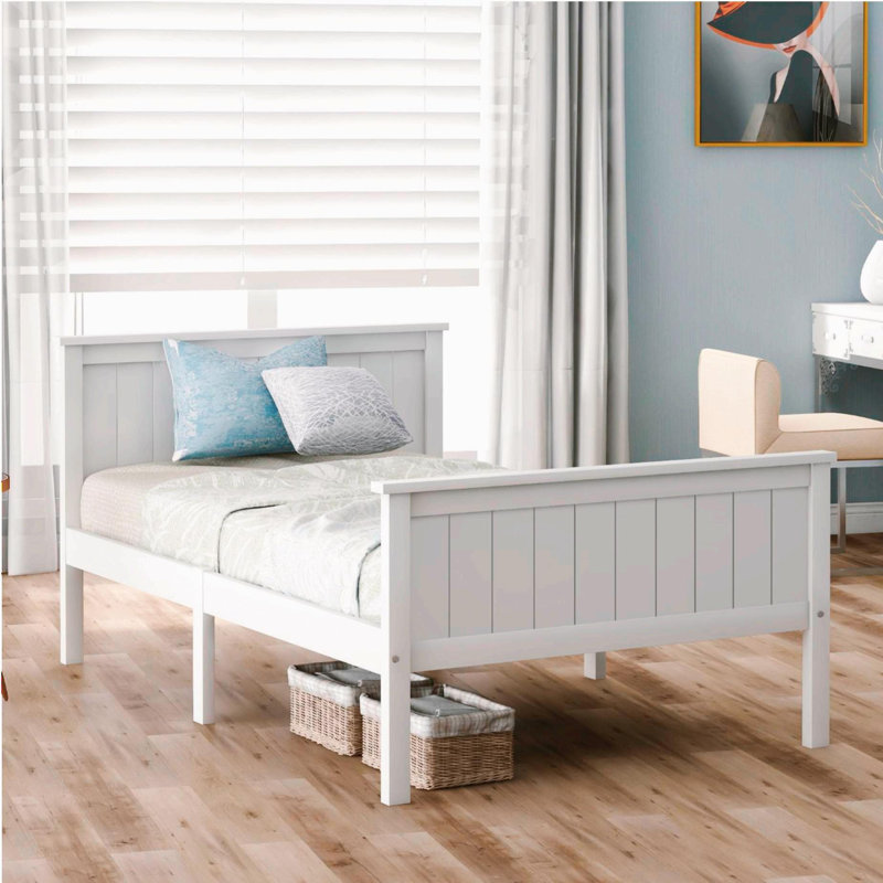Pine Wood Bed Kids Bedroom, White, Single (3')