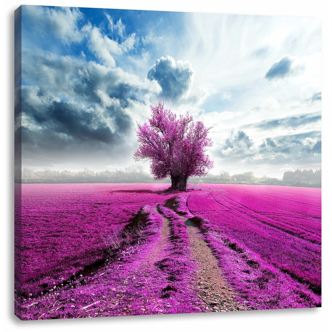 Leinwandbild Pinkes Feld mit pinkem Baum