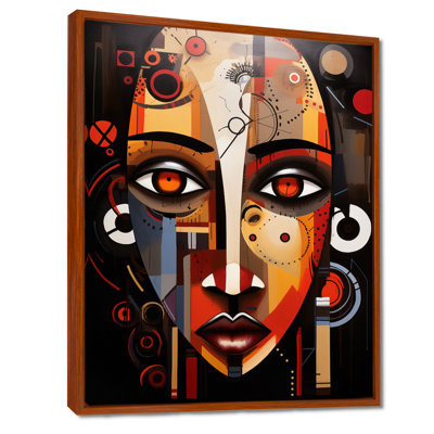 Ancienne beauté aux yeux bruns géométriques - Masque africain, art mural