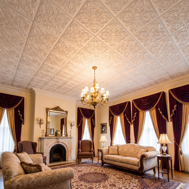 Tuile de plafond en polystyrène espagnol 1,6 pi x 1,6 pi, Blanc familier