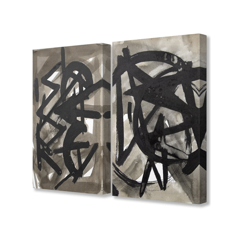 «Black and Grey Bold Strokes Abstract Paint» par Rob Delamater, ensemble de 2 peintures, H 16 po x l 20 po x P 1,5 po