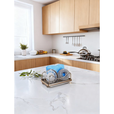 Kitchen Sink Sponge Holder Organizer - 304 Stainless Steel Caddy With Removable Drip Tray