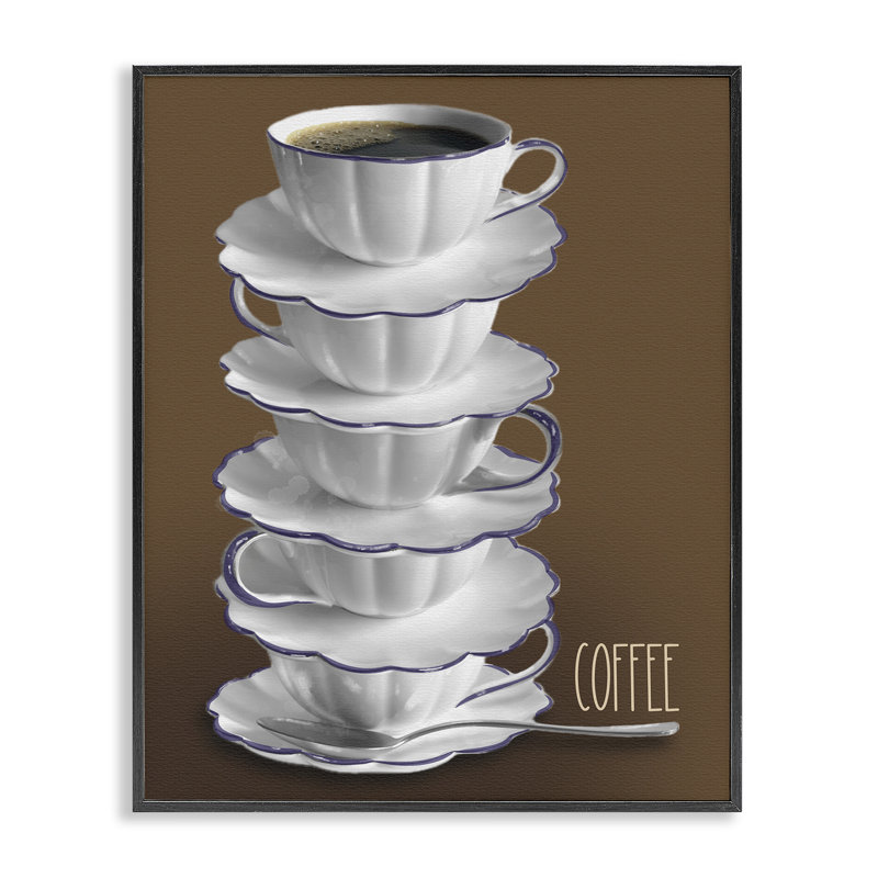 Tasses à thé empilées avec café, estampe numérique, design par Matthew Piotrowicz, H 14 po x l 11 po