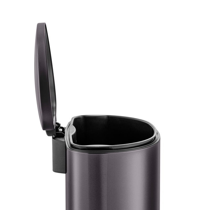 Black Stainless Steel D-Shape Step Trash Can Set with Pedal